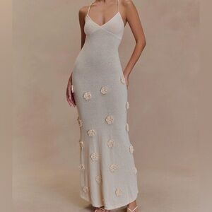 Suki Knit Maxi Dress With Flowers - Nude